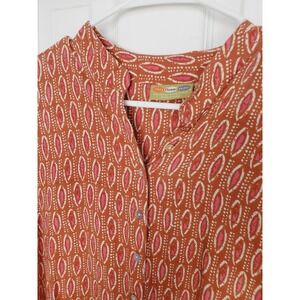 Rock Flower Paper Festival Tunic Top‎ Orange Pink Geometric Boho Rayon Casual S